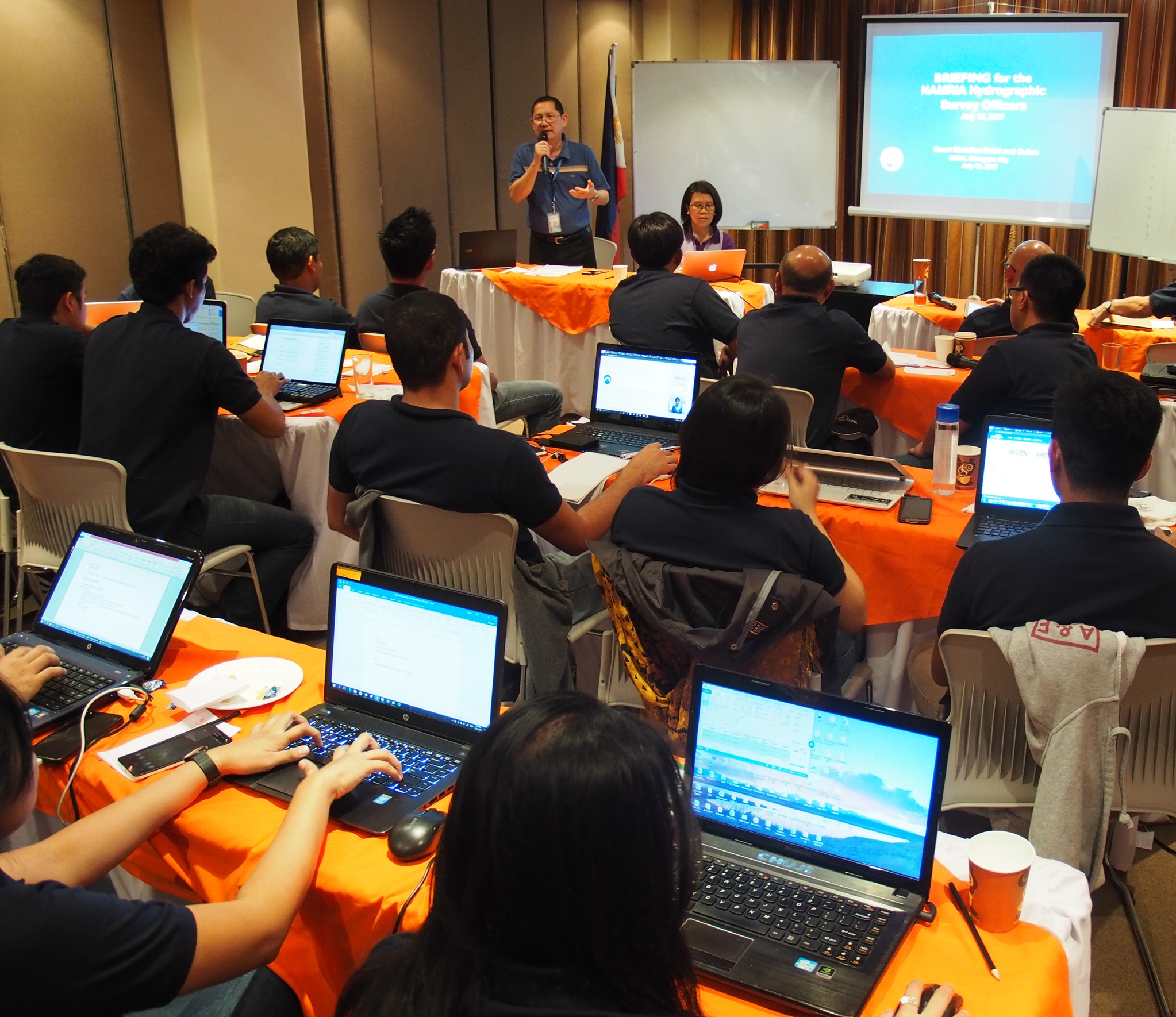DA Cabanayan discusses about the and programs of NAMRIA during the seminar workshop for hydrographic officers